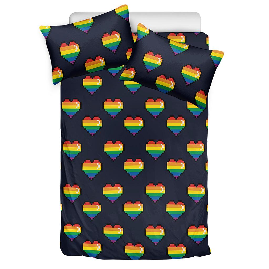 Rainbow Pixel 8-Bit LGBT Pride Heart Duvet Cover Bedding Set
