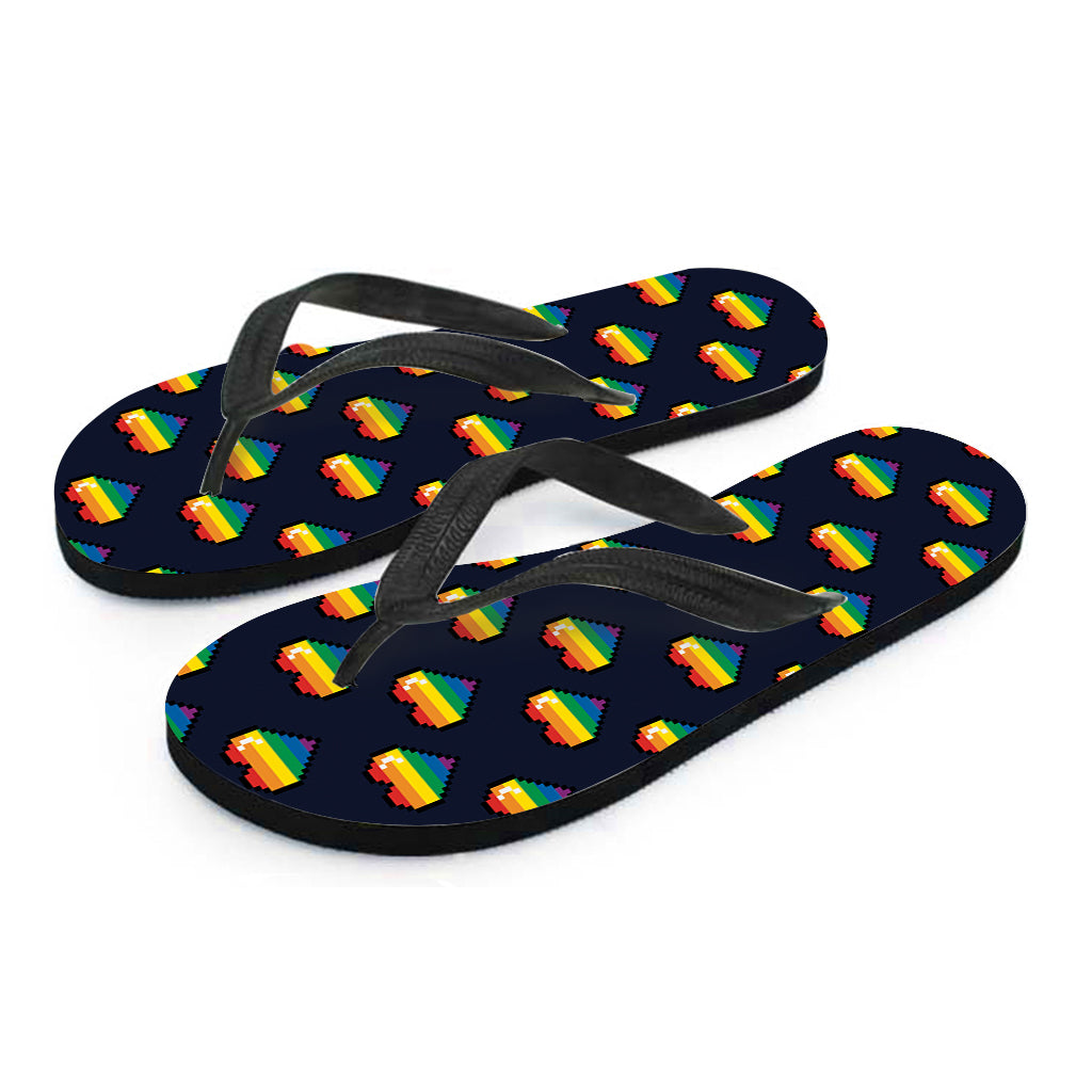 Rainbow Pixel 8-Bit LGBT Pride Heart Flip Flops