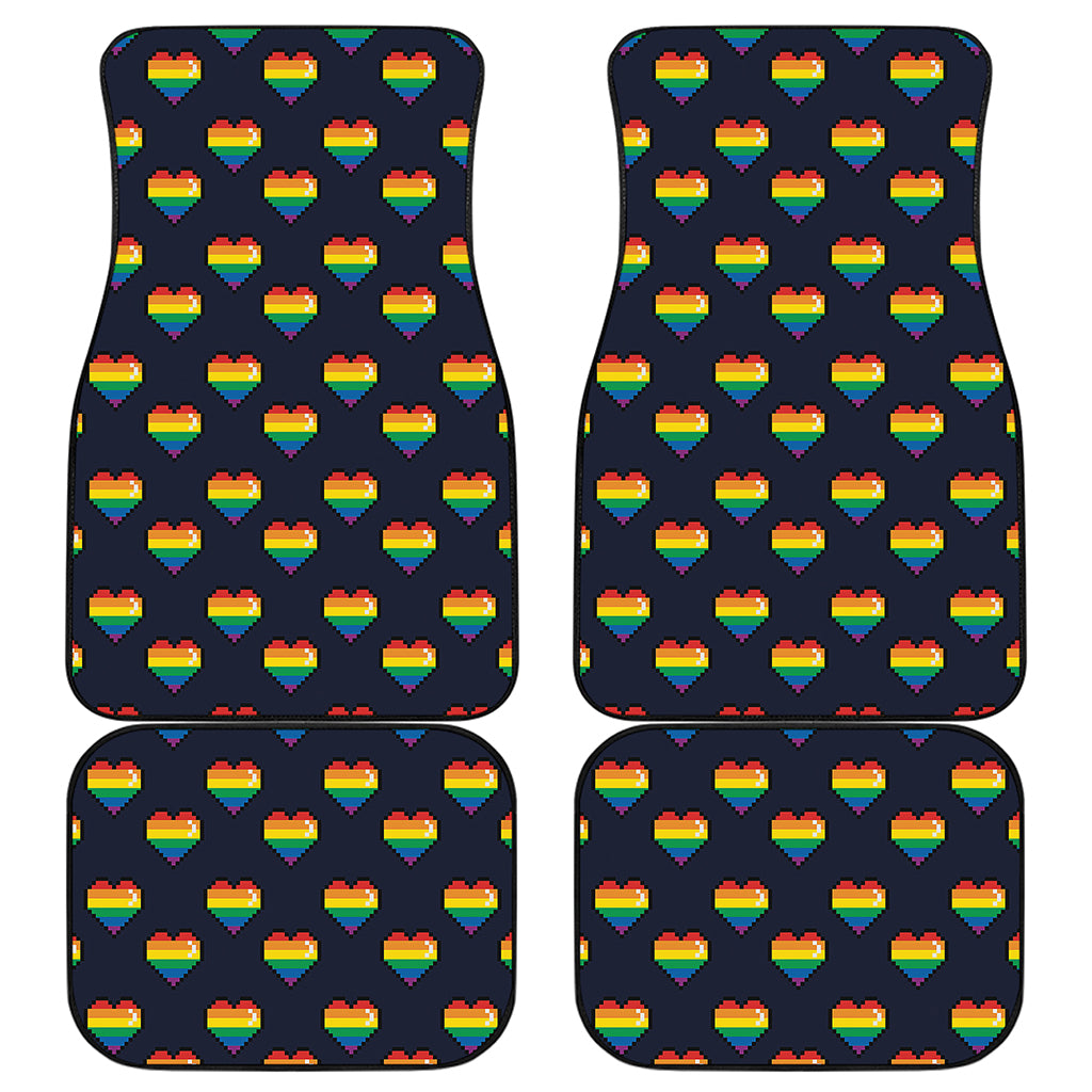 Rainbow Pixel 8-Bit LGBT Pride Heart Front and Back Car Floor Mats