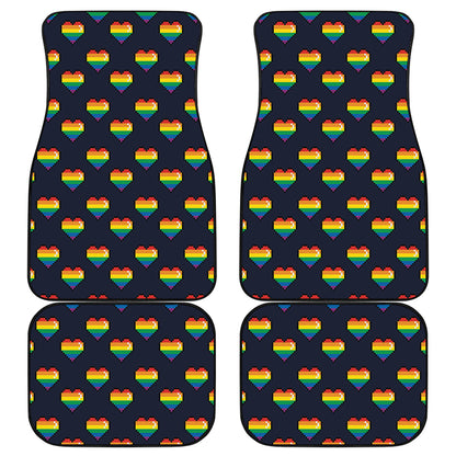 Rainbow Pixel 8-Bit LGBT Pride Heart Front and Back Car Floor Mats