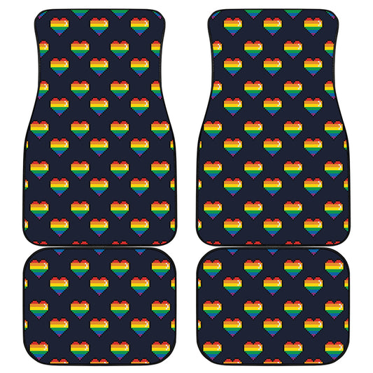 Rainbow Pixel 8-Bit LGBT Pride Heart Front and Back Car Floor Mats