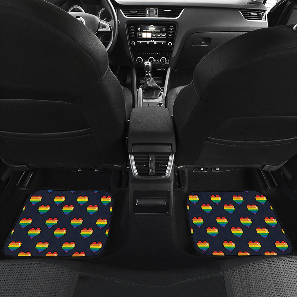 Rainbow Pixel 8-Bit LGBT Pride Heart Front and Back Car Floor Mats