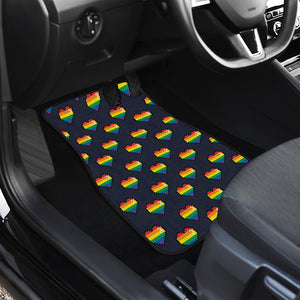 Rainbow Pixel 8-Bit LGBT Pride Heart Front and Back Car Floor Mats