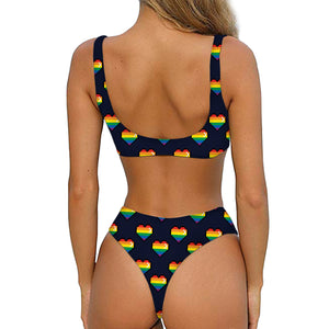 Rainbow Pixel 8-Bit LGBT Pride Heart Front Bow Tie Bikini