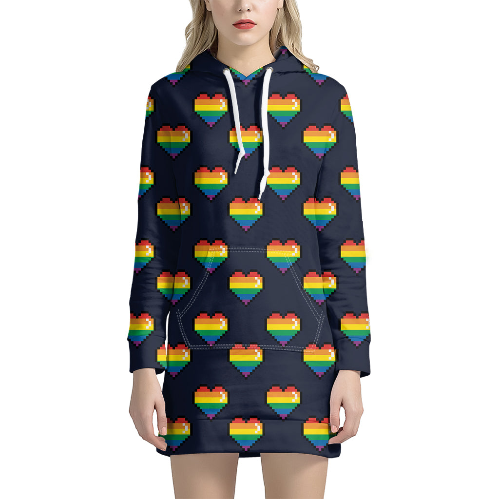 Rainbow Pixel 8-Bit LGBT Pride Heart Hoodie Dress