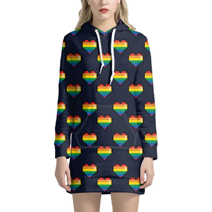 Rainbow Pixel 8-Bit LGBT Pride Heart Hoodie Dress