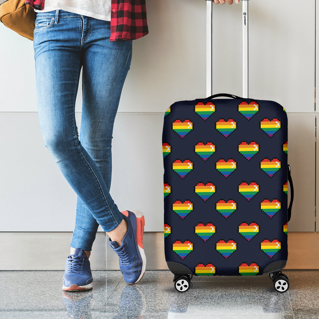 Rainbow Pixel 8-Bit LGBT Pride Heart Luggage Cover