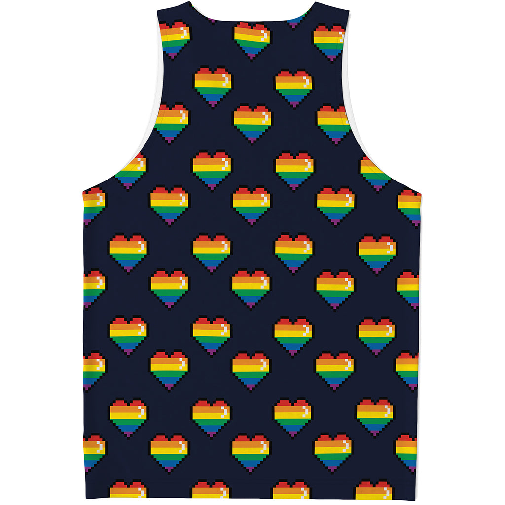 Rainbow Pixel 8-Bit LGBT Pride Heart Men's Tank Top