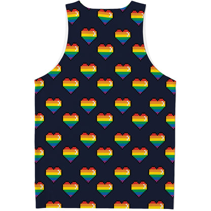 Rainbow Pixel 8-Bit LGBT Pride Heart Men's Tank Top