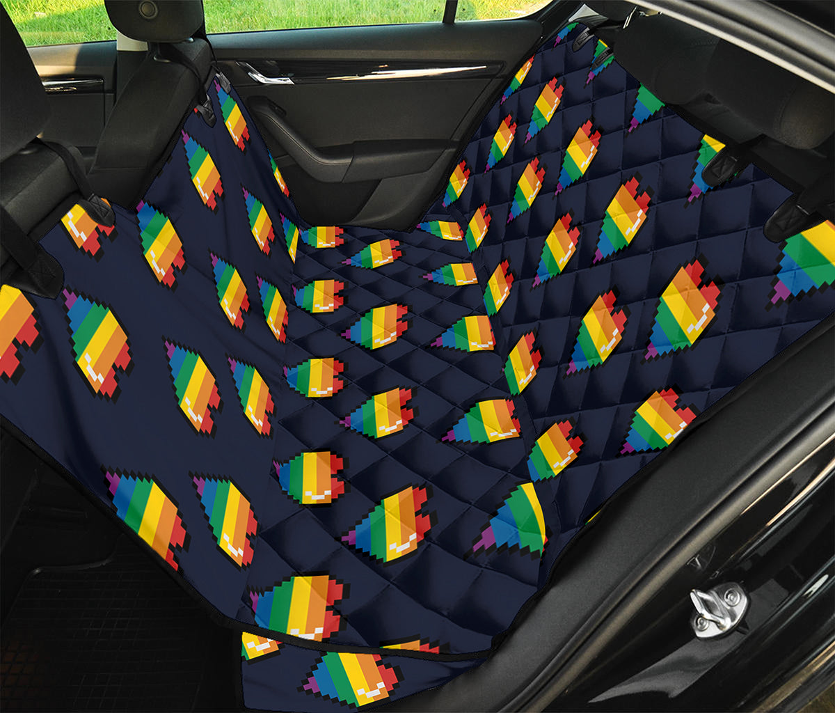 Rainbow Pixel 8-Bit LGBT Pride Heart Pet Car Back Seat Cover