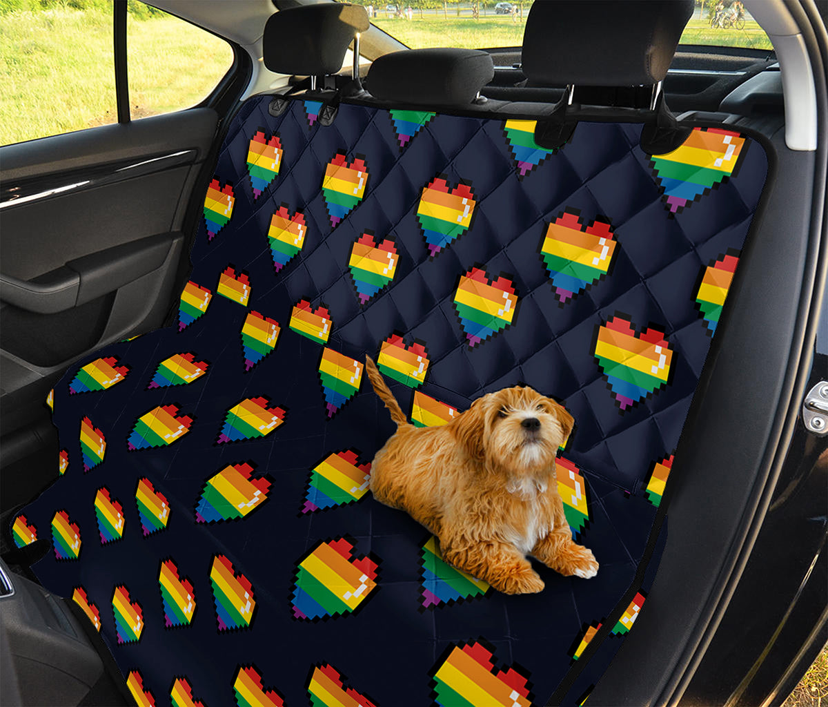 Rainbow Pixel 8-Bit LGBT Pride Heart Pet Car Back Seat Cover