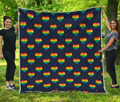 Rainbow Pixel 8-Bit LGBT Pride Heart Quilt