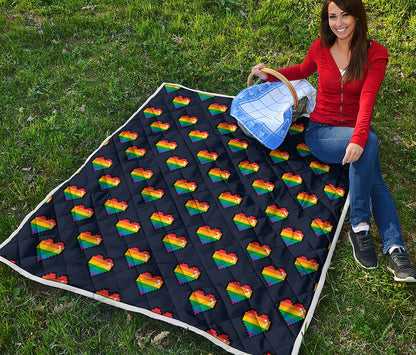 Rainbow Pixel 8-Bit LGBT Pride Heart Quilt