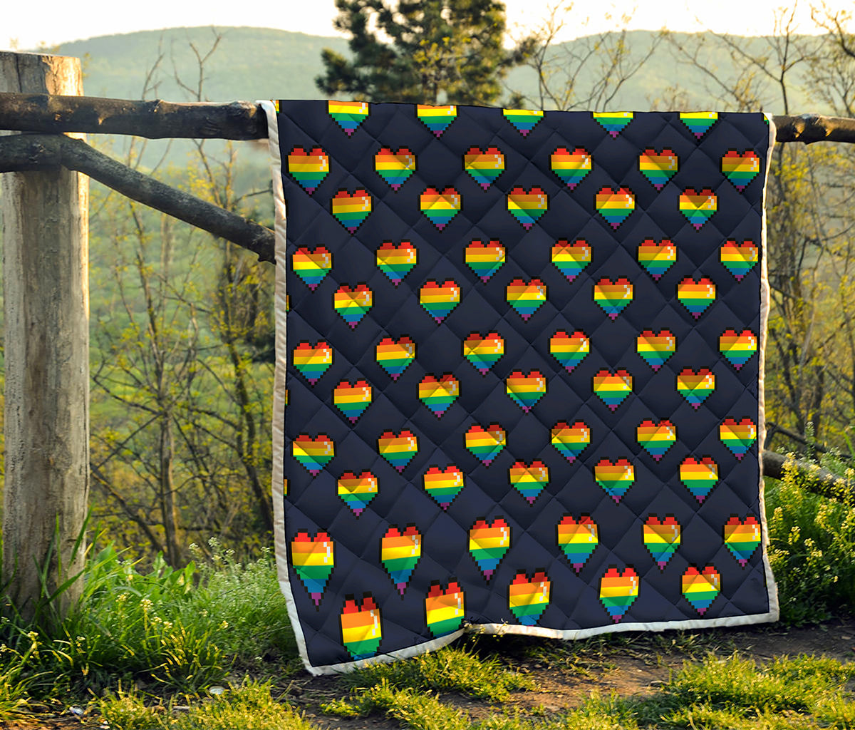 Rainbow Pixel 8-Bit LGBT Pride Heart Quilt