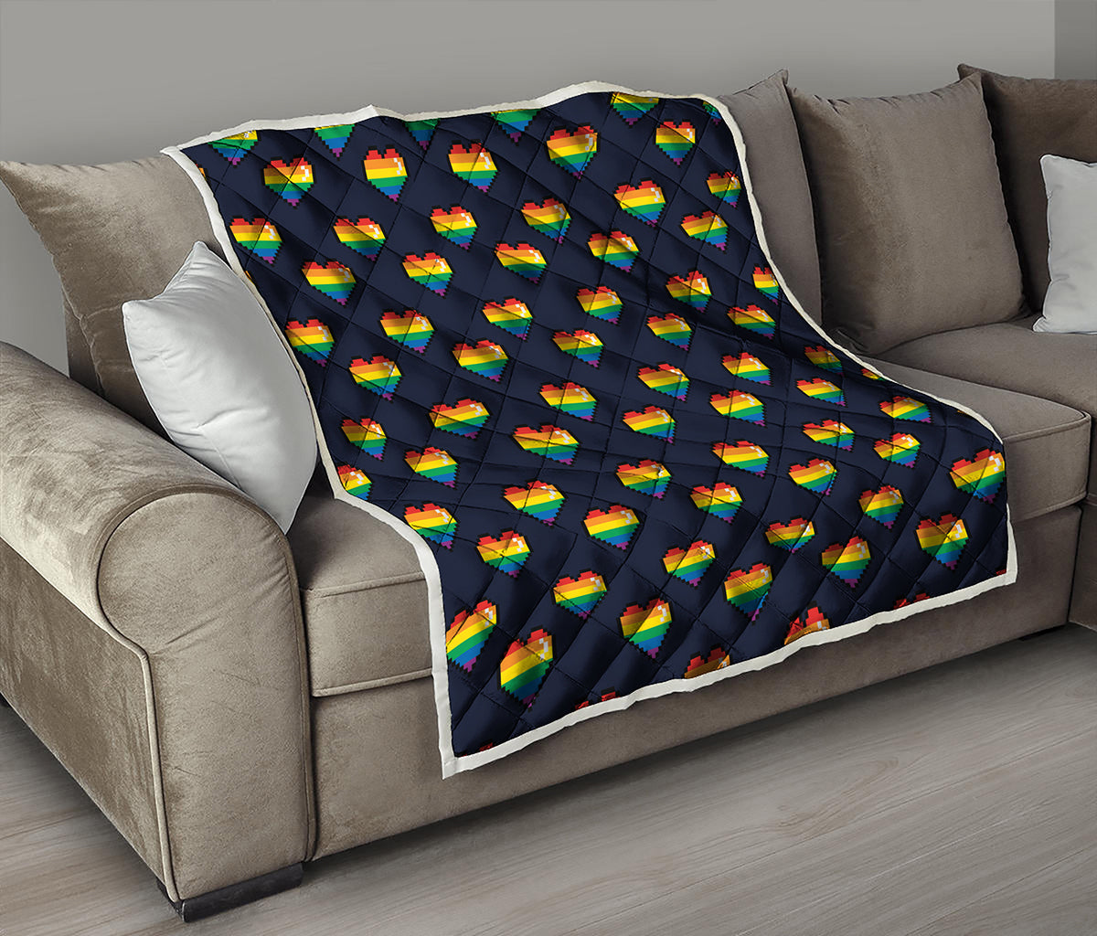 Rainbow Pixel 8-Bit LGBT Pride Heart Quilt