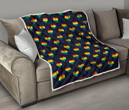 Rainbow Pixel 8-Bit LGBT Pride Heart Quilt