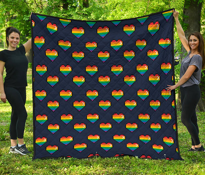 Rainbow Pixel 8-Bit LGBT Pride Heart Quilt