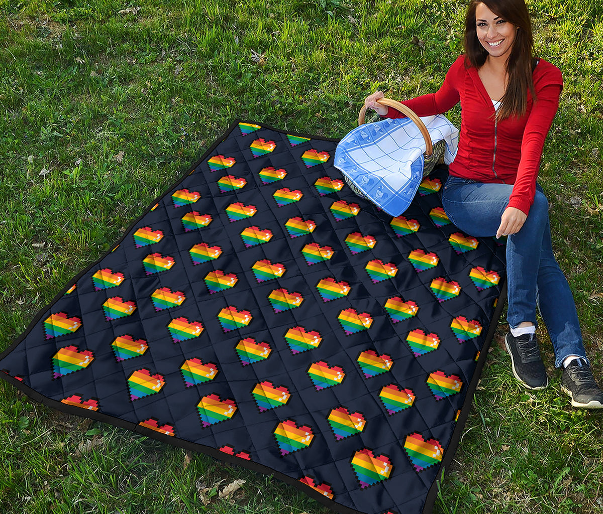 Rainbow Pixel 8-Bit LGBT Pride Heart Quilt