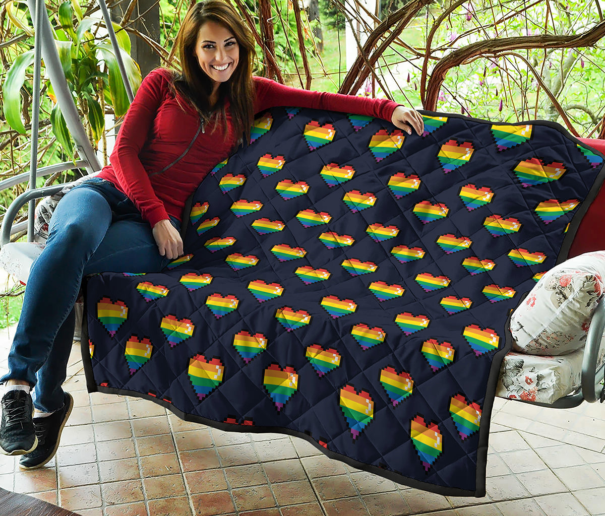 Rainbow Pixel 8-Bit LGBT Pride Heart Quilt
