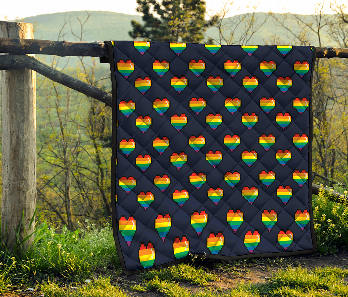 Rainbow Pixel 8-Bit LGBT Pride Heart Quilt