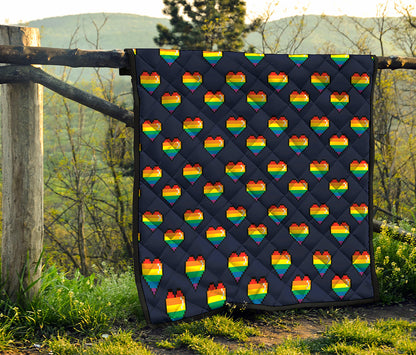 Rainbow Pixel 8-Bit LGBT Pride Heart Quilt