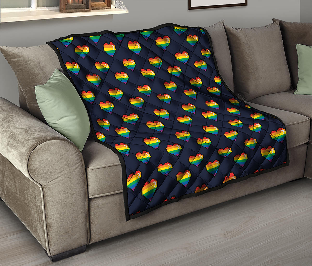 Rainbow Pixel 8-Bit LGBT Pride Heart Quilt