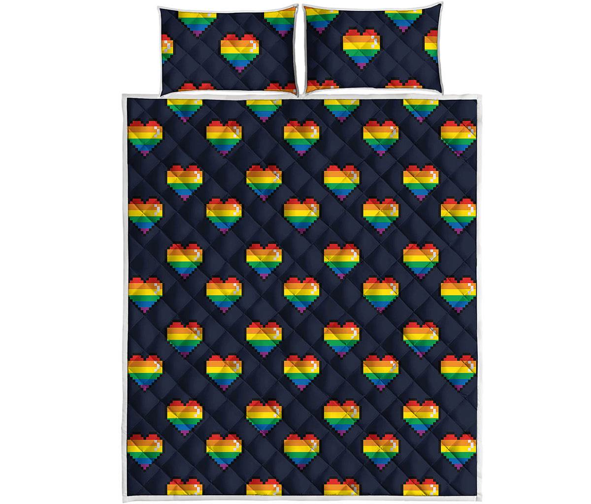Rainbow Pixel 8-Bit LGBT Pride Heart Quilt Bed Set