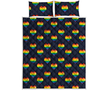 Rainbow Pixel 8-Bit LGBT Pride Heart Quilt Bed Set
