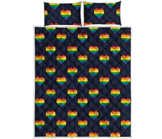 Rainbow Pixel 8-Bit LGBT Pride Heart Quilt Bed Set