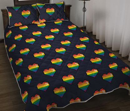 Rainbow Pixel 8-Bit LGBT Pride Heart Quilt Bed Set