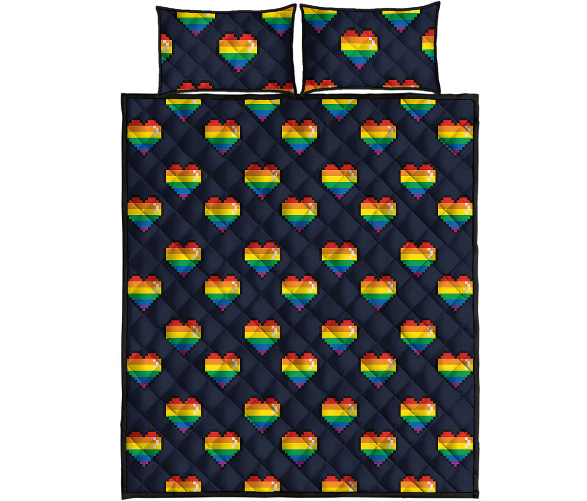 Rainbow Pixel 8-Bit LGBT Pride Heart Quilt Bed Set