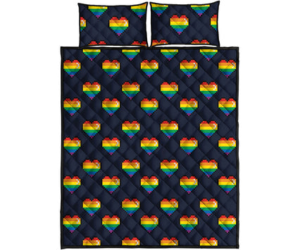 Rainbow Pixel 8-Bit LGBT Pride Heart Quilt Bed Set