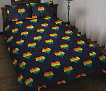 Rainbow Pixel 8-Bit LGBT Pride Heart Quilt Bed Set