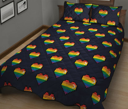 Rainbow Pixel 8-Bit LGBT Pride Heart Quilt Bed Set