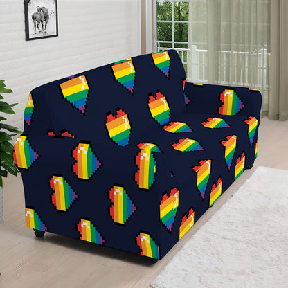 Rainbow Pixel 8-Bit LGBT Pride Heart Sofa Cover