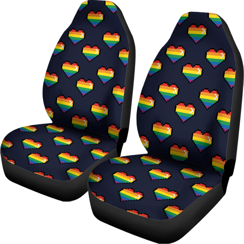 Rainbow Pixel 8-Bit LGBT Pride Heart Universal Fit Car Seat Covers