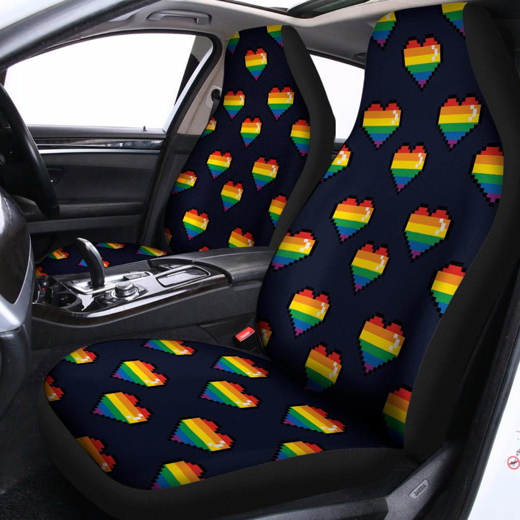 Rainbow Pixel 8-Bit LGBT Pride Heart Universal Fit Car Seat Covers