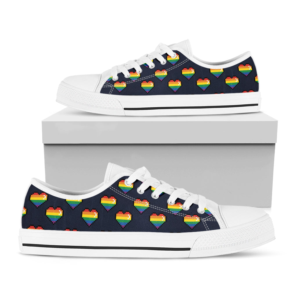 Rainbow Pixel 8-Bit LGBT Pride Heart White Low Top Shoes