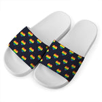 Rainbow Pixel 8-Bit LGBT Pride Heart White Slide Sandals