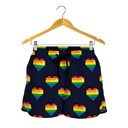 Rainbow Pixel 8-Bit LGBT Pride Heart Women's Shorts