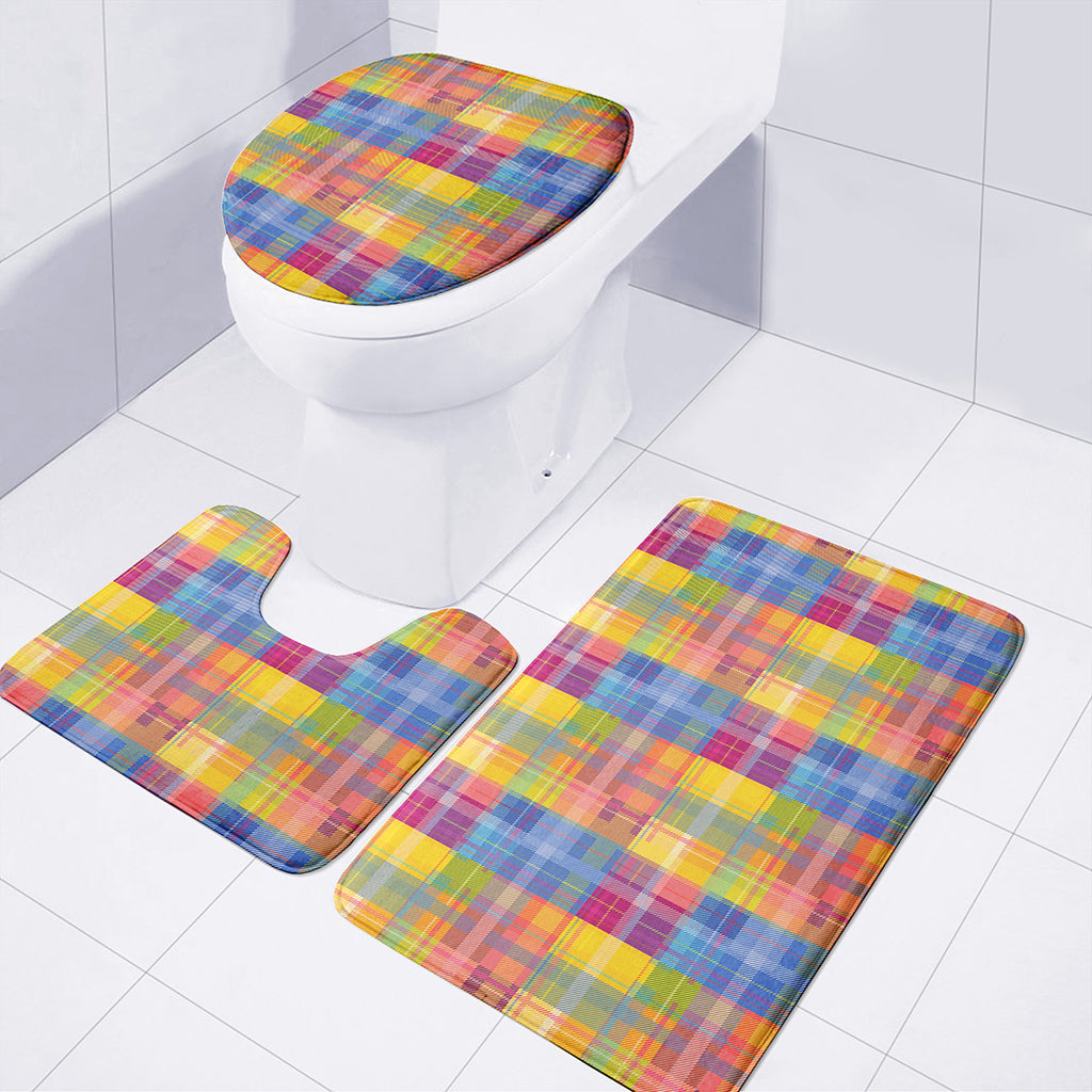 Rainbow Plaid Pattern Print 3 Piece Bath Mat Set