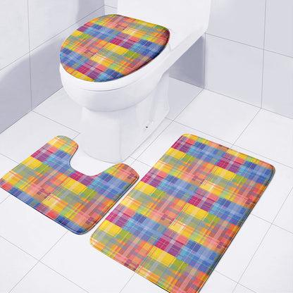 Rainbow Plaid Pattern Print 3 Piece Bath Mat Set