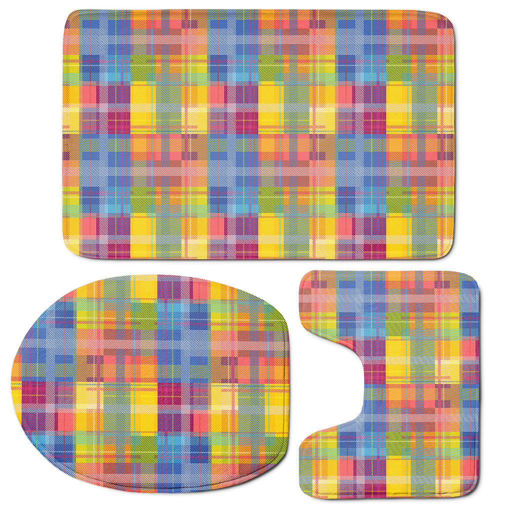 Rainbow Plaid Pattern Print 3 Piece Bath Mat Set