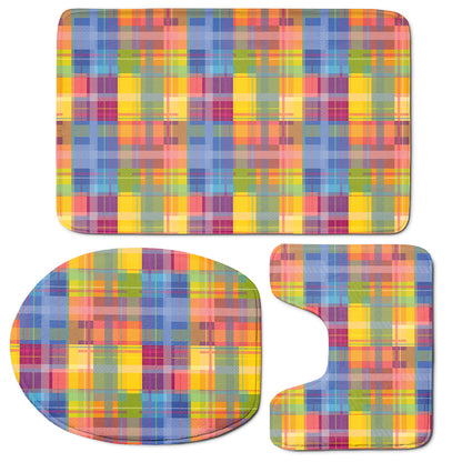 Rainbow Plaid Pattern Print 3 Piece Bath Mat Set