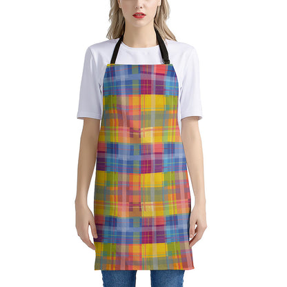 Rainbow Plaid Pattern Print Apron