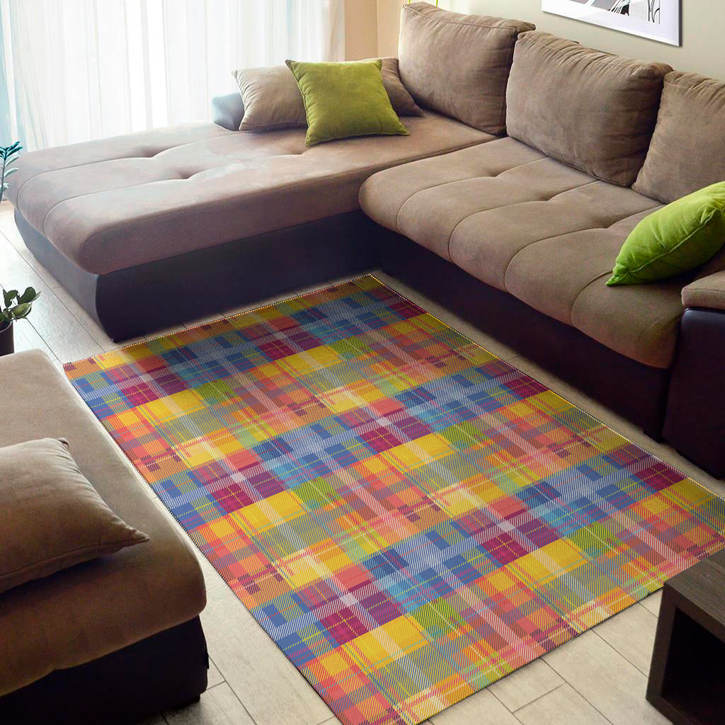 Rainbow Plaid Pattern Print Area Rug