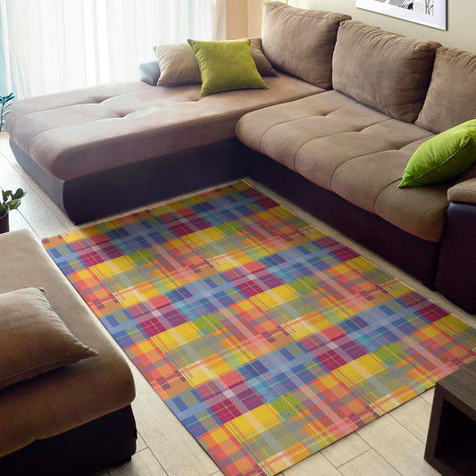 Rainbow Plaid Pattern Print Area Rug