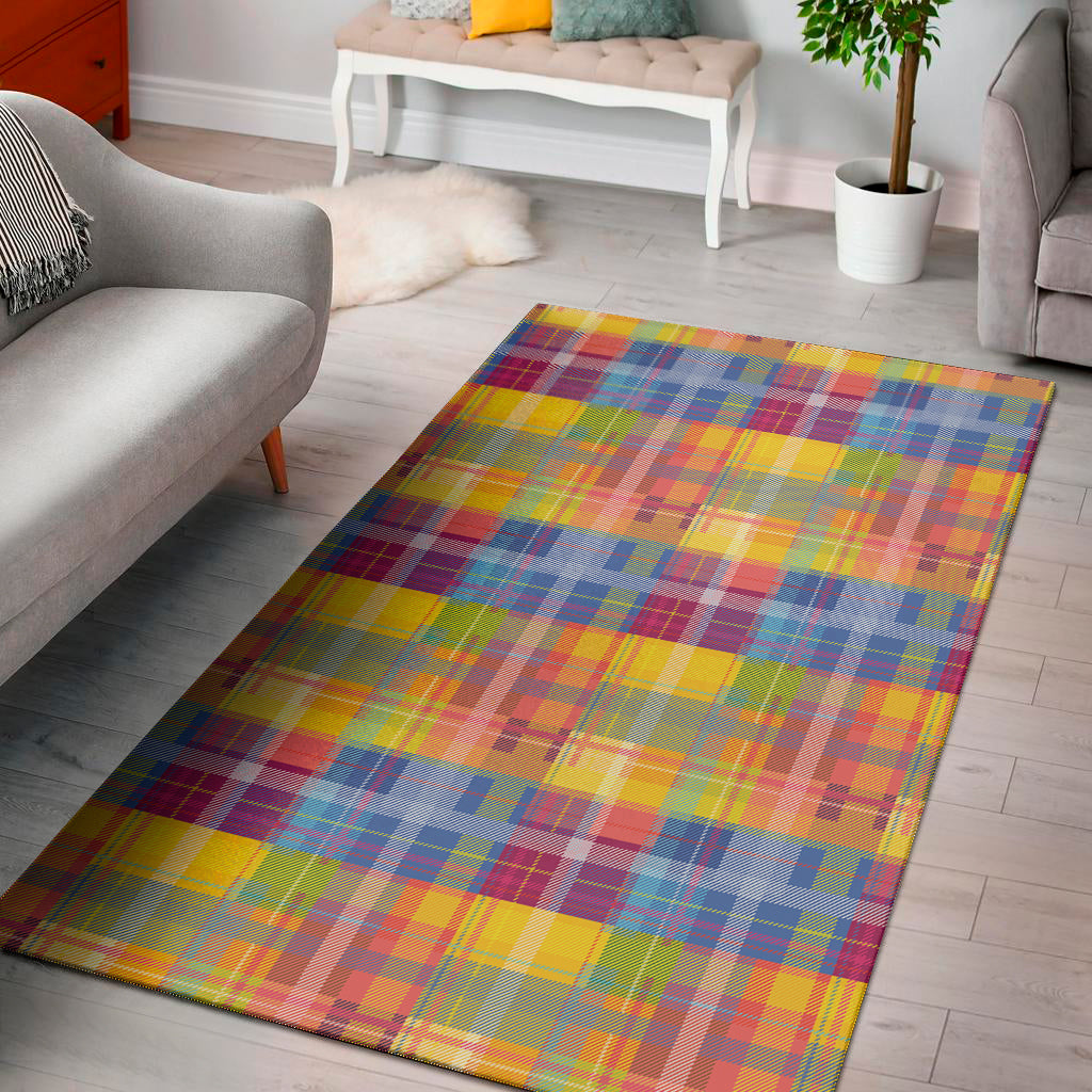 Rainbow Plaid Pattern Print Area Rug