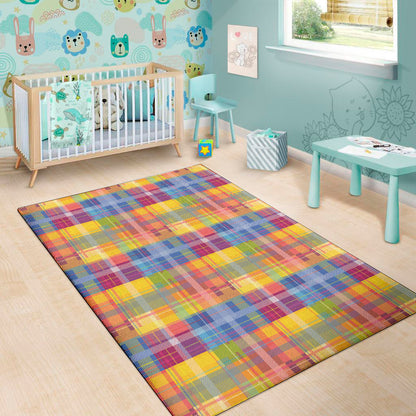 Rainbow Plaid Pattern Print Area Rug
