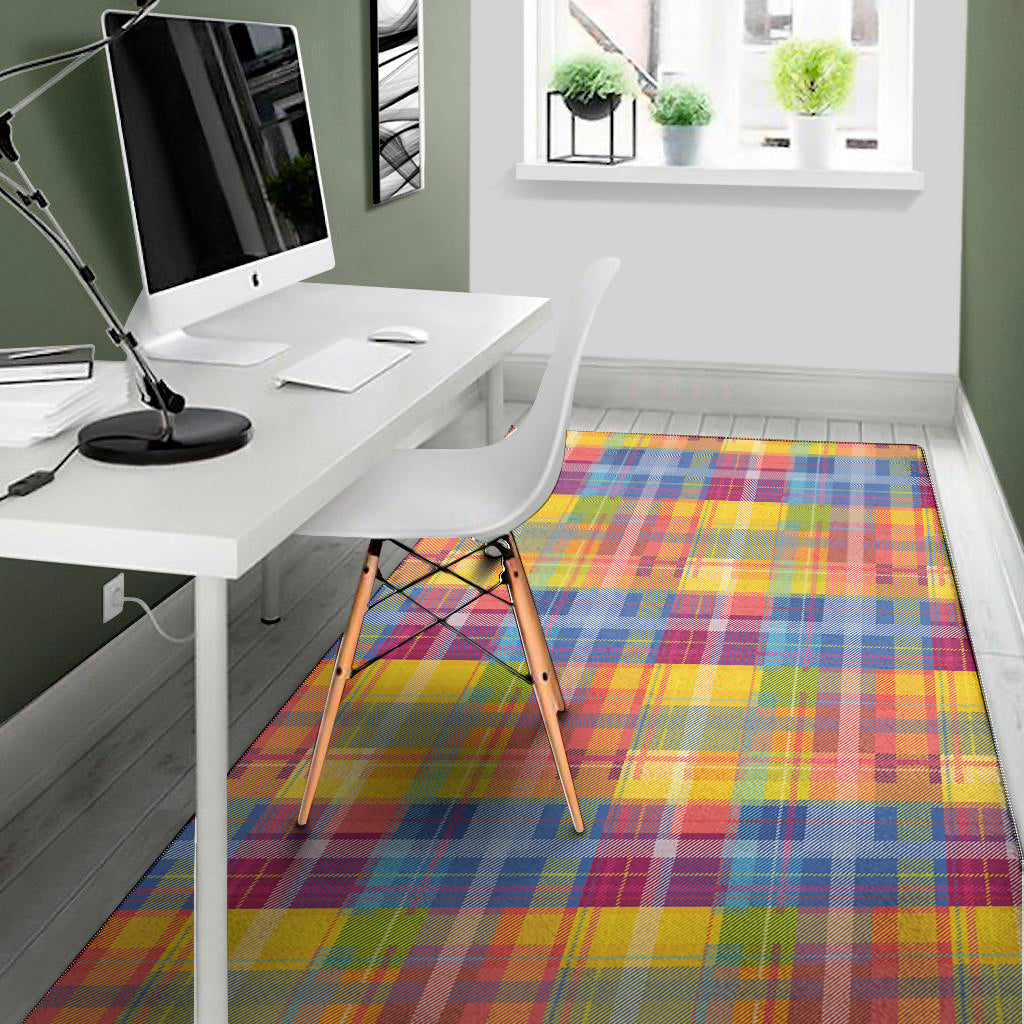 Rainbow Plaid Pattern Print Area Rug